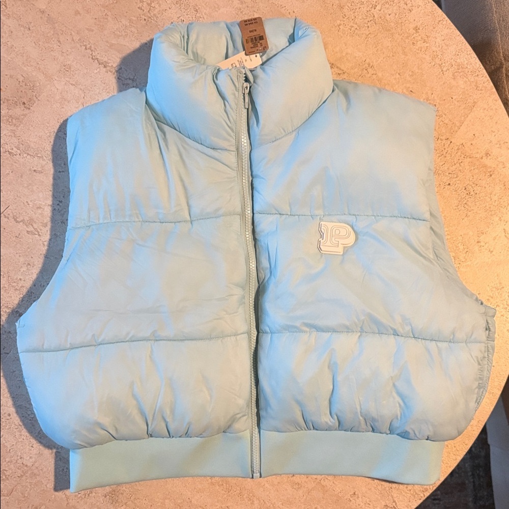 Victoria's Secret XL Sky Blue Puffer Vest PINK cozy quilted outerwear winter - Picture 3 of 7